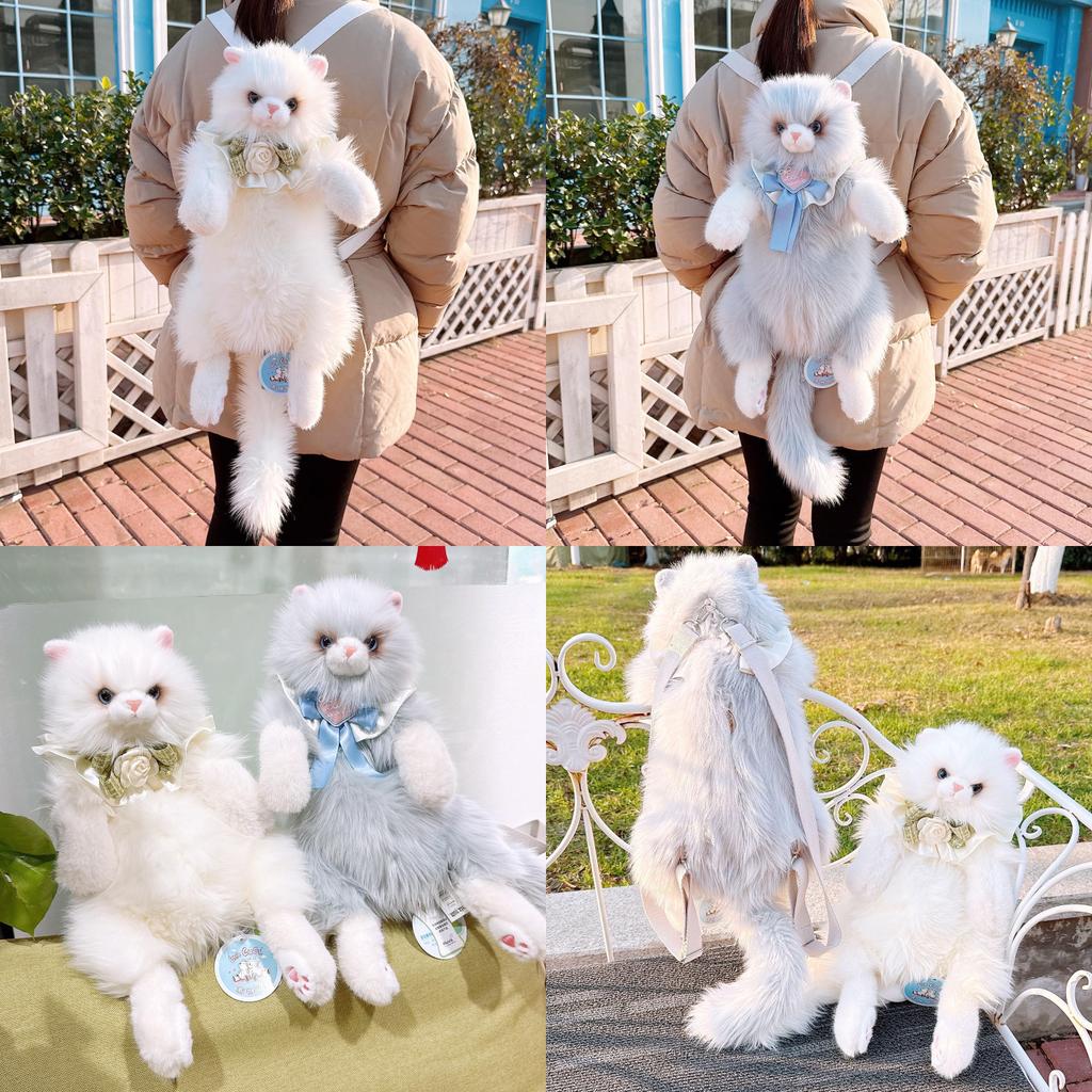 Plush Cat Backpack With Flowers And Bows Decorations For Girls And Kids