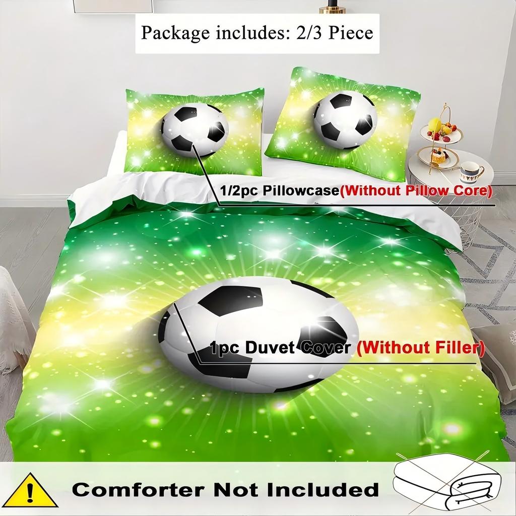 Comforter Green Background Football 3D Printed Bedding Set For Boy Men Polyester Bedroom Decorative Sports Style Soft Home