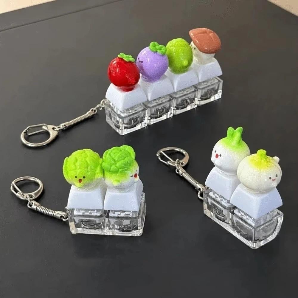 Funny Vegetable Clicker Keychain Plastic Mini Keyboard Pendant Hanging Charm