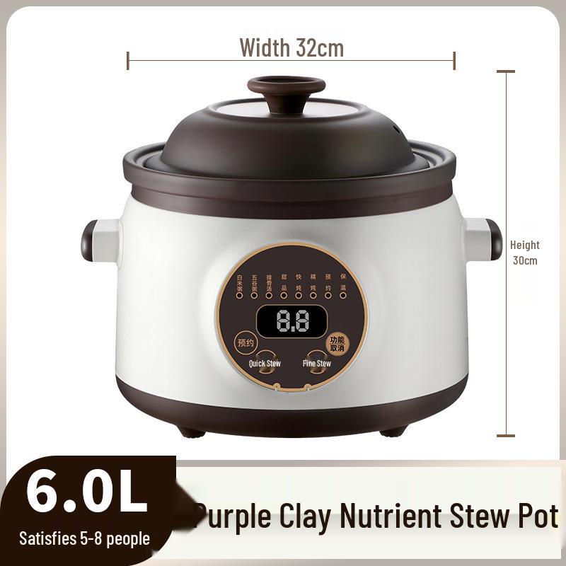 Porridge & Soup Stewing Electric Purple Clay Pot - Multifunctional Ceramic Health Cooker