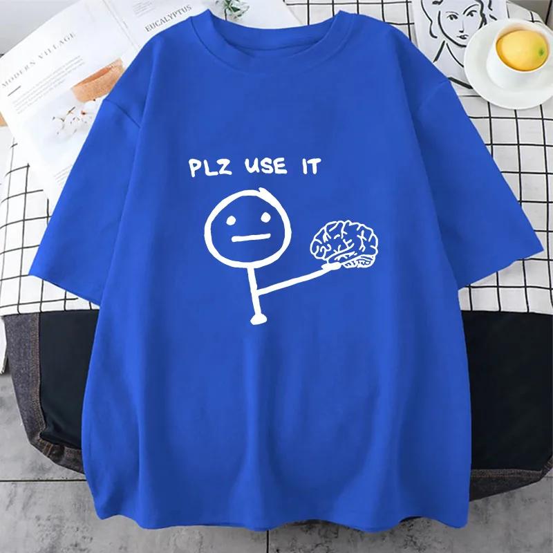 Neues Herren Freizeit Grafik T-Shirt "Bitte benutzen" Cartoon Gehirn Design Kurzarm Rundhals Lockerer Schnitt für Sommer Herren Damen T-Shirts