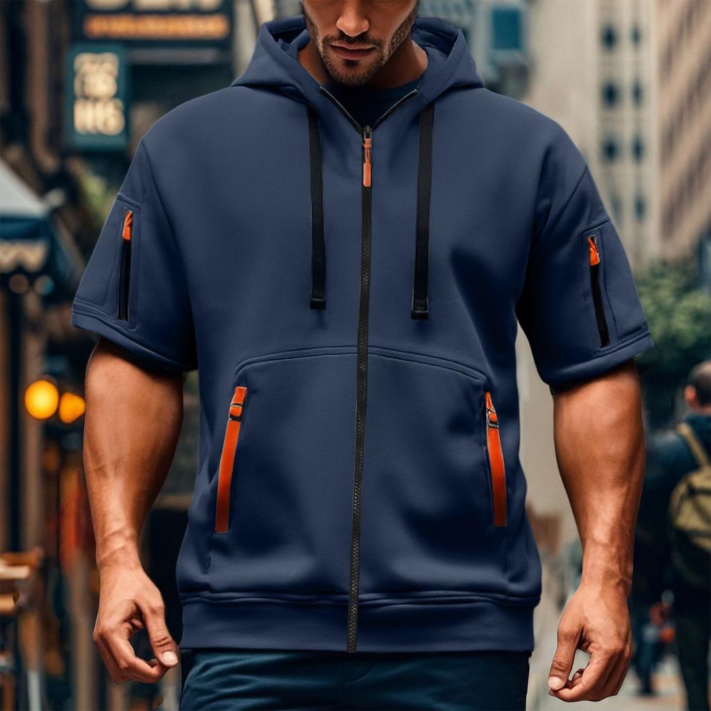 Men's Short-sleeved Casual Hooded Short-sleeved Pullover