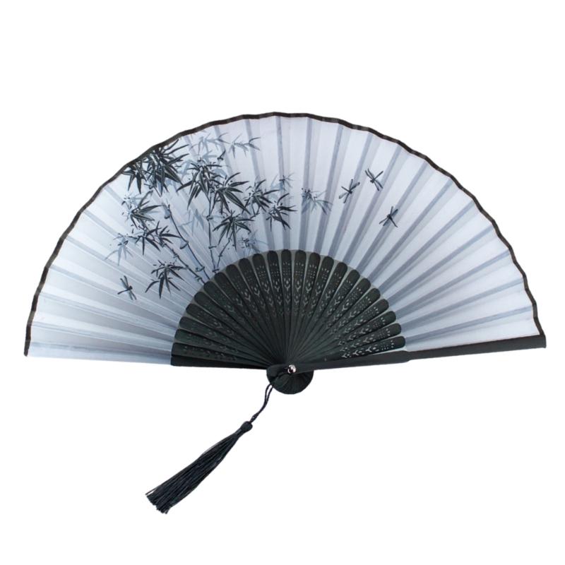 Floral Handheld Folding Fan Hand Held Silk Bamboo Fans with Tassels Hollowed Hand Foldable Fan for Dancing Wedding Decor