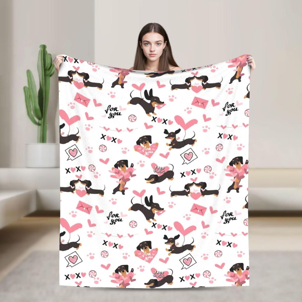 Dachshund Christmas Knitted Blankets Flannel Dogs Animal Super Soft Throw Blankets for Car Sofa Couch Bedroom Quilt