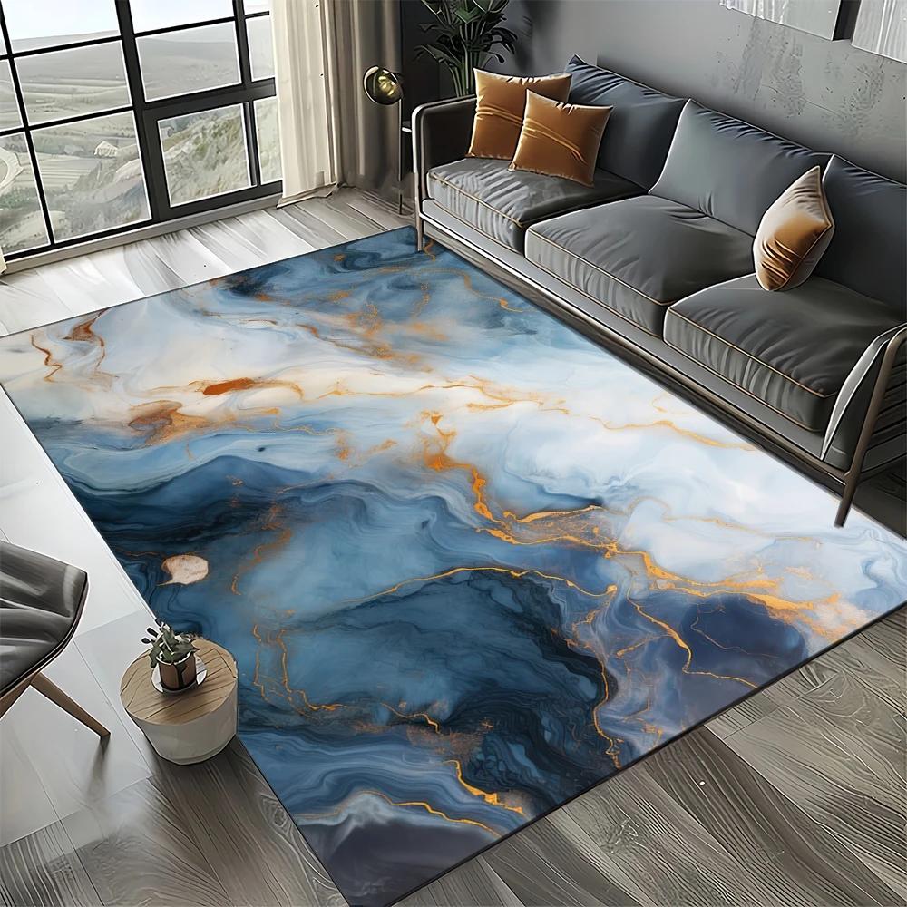 2025 New Style Fashion Marble Black White Gold Stone Carpet Rug for Living Room Bedroom Home Sofa Decoration,Non-slip Floor Mat