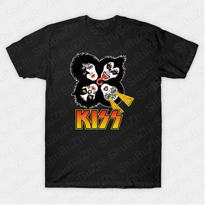 KISS Hiss Cat Parody Funny Tshirts Rock Meow Group Men T Shirt KISS Rock Roll Man Cotton T-Shirt Drop Shipping