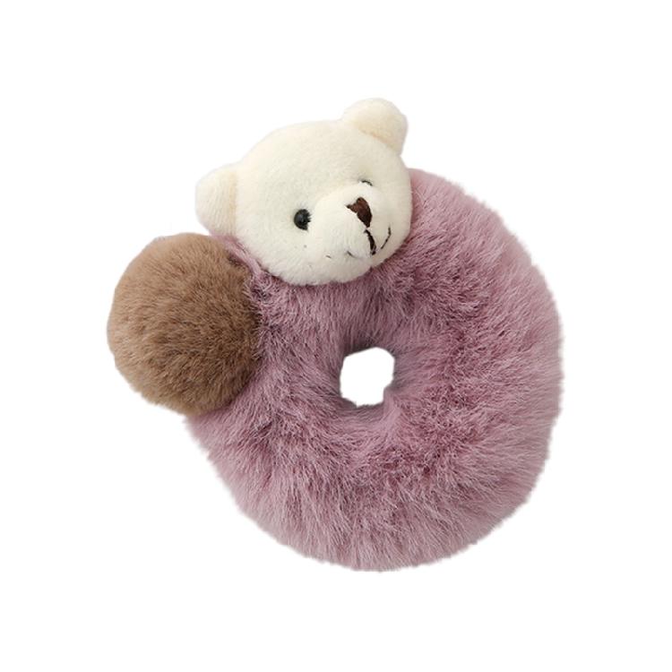 

Cute Elastic Plush Bear Hair Ties Furry Ball Ponytail Holder Lovely Elastic Band фіолетовий