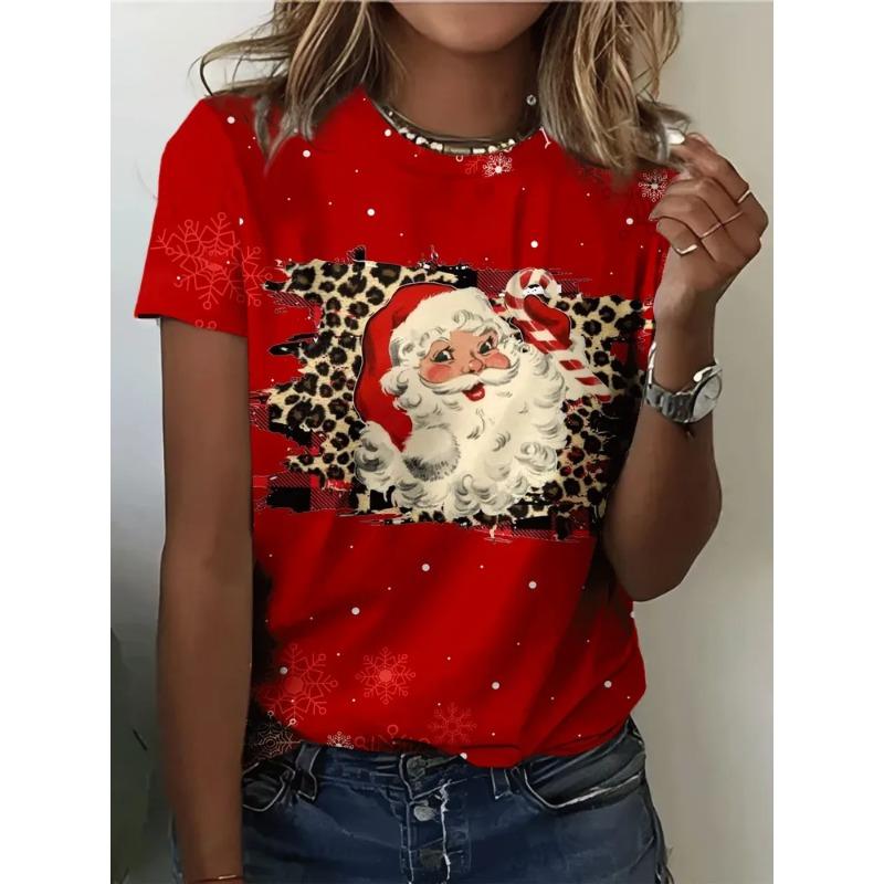 Summer Ladies 3D Printed Crew Neck T-Shirt Christmas Dress Up