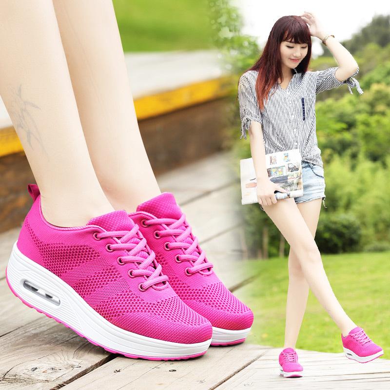 Spring And Autumn New Style Of Flying Mesh Breathable Sports Casual Shoes Korean Style Thick Sole Rocking Shoes Women's Shoes