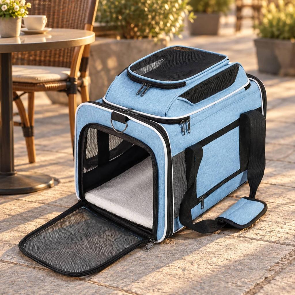 Oxford Cloth Pet Carrier with Mesh Panels Breathable Shoulder