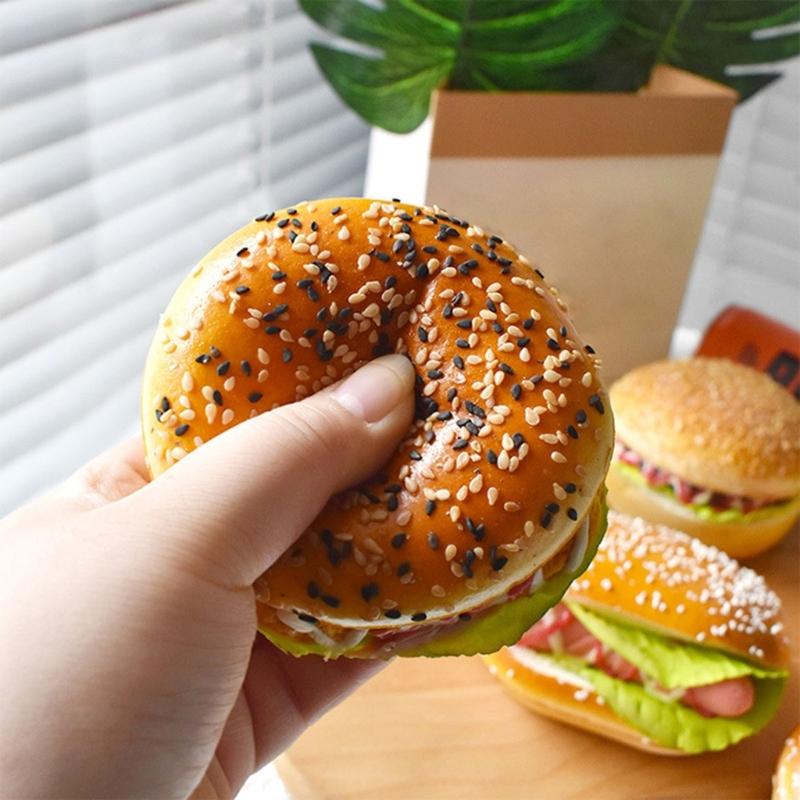 Realistic Artificial Hamburgers Artificial Food Bread Model PU Texture Perfect for Restaurant Displays and Photography