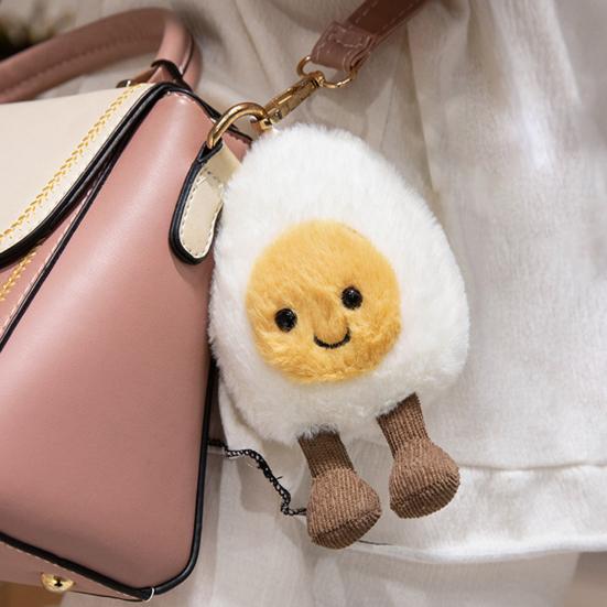 Happy Boiled Egg Stuffed Toy Fun Egg Stuffed Animal for Foodies Sports Fans Playful Expression Doll with Lanyard