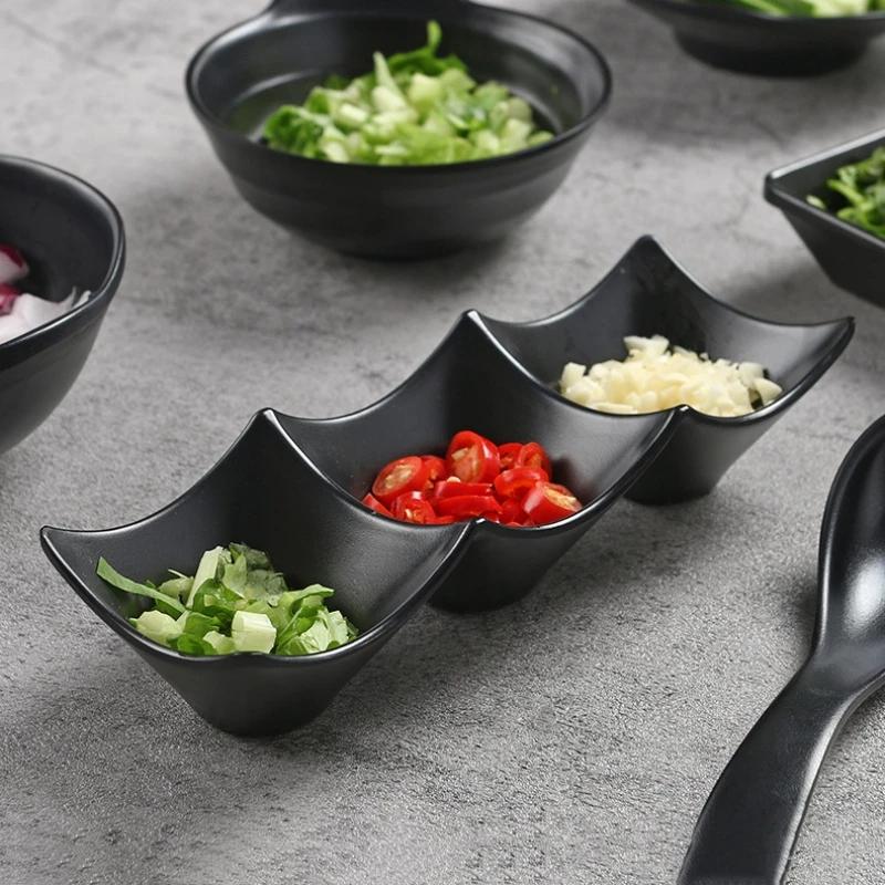 3 Grid Sauce Dish Black ABS Three-compartment Snack Plate For Home Cuisine Seasoning Plate Sushi Soy Dipping Saucer Bowl