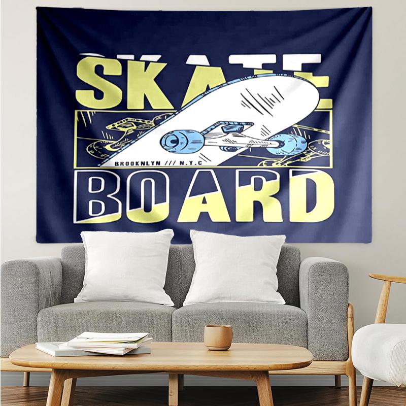 Tapisserie avec Impression Skateboard, Toile de Fond, Installation Facile, Idéale pour Chambre à Coucher, Bureau et Salon, avec Décor Mural Esthétique.