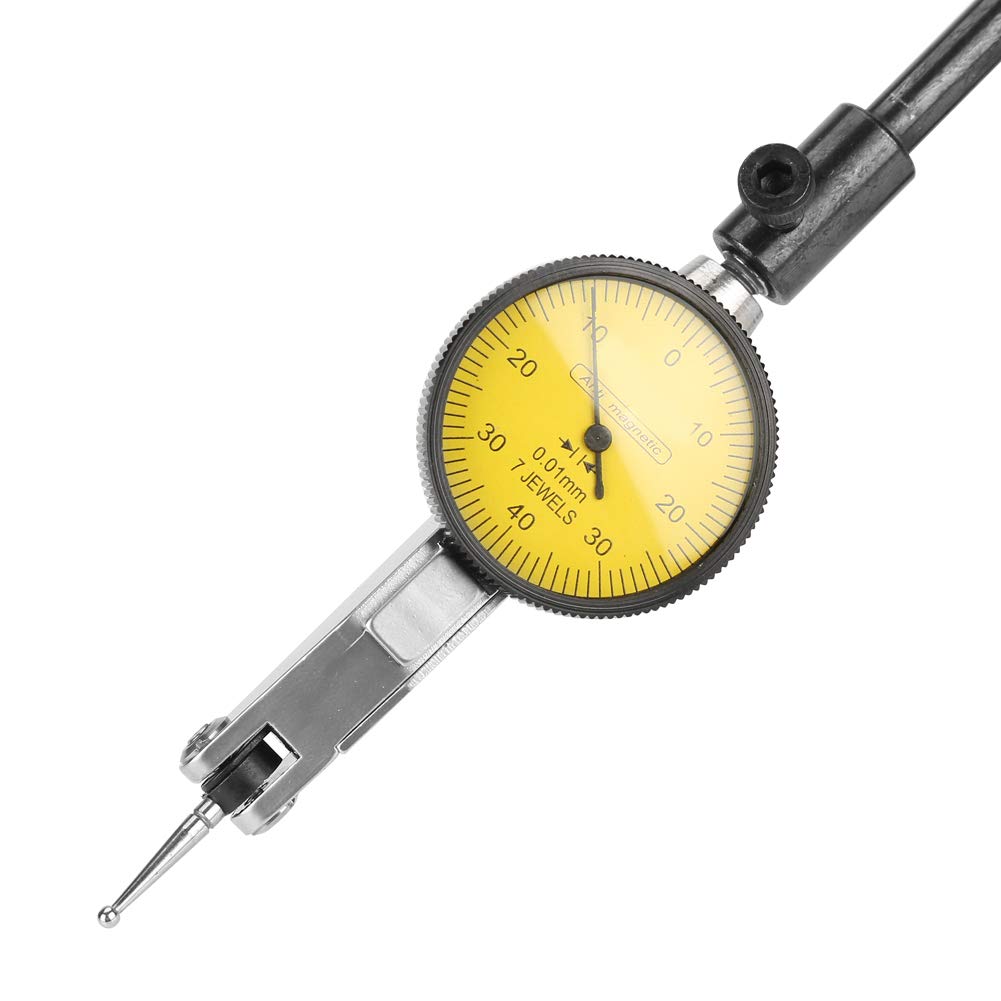 Dial Test Indicator, 0-0.8mm Dial Test Indicator Gauge Adjustable Magnetic Base Stand Holder with Yellow-face, Dial Base Holder