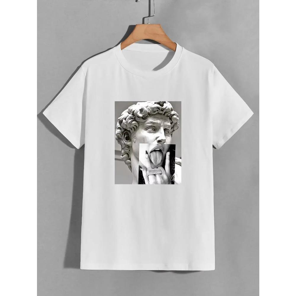 Nachahmung von Statuenkunstbildern Druck T-Shirt Herren Lässig Baumwolle Sommer T-Shirt Kleidung Streetwear Hip Hop Street Übergroße T-Shirts