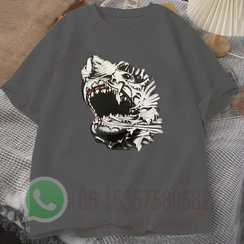 Scary Shark Mens Tshirt Summer Tracksiut Roundneck Pullovers Shortsleeved Tops Harajuku Cotton Sweatshirt Casual Streetwear