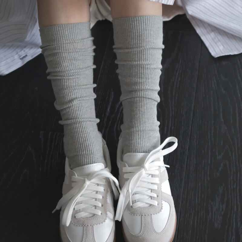 [2nd generation tight] Golji long middle daily long socks wrinkled socks White_Long