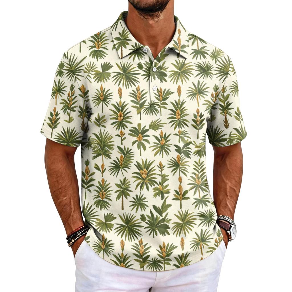 Herren Poloshirt Kurzarm Lockerer Schnitt Freizeit Hawaiianischer Stil Bedrucktes Oberteil Klassischer Kragen Entspanntes Design