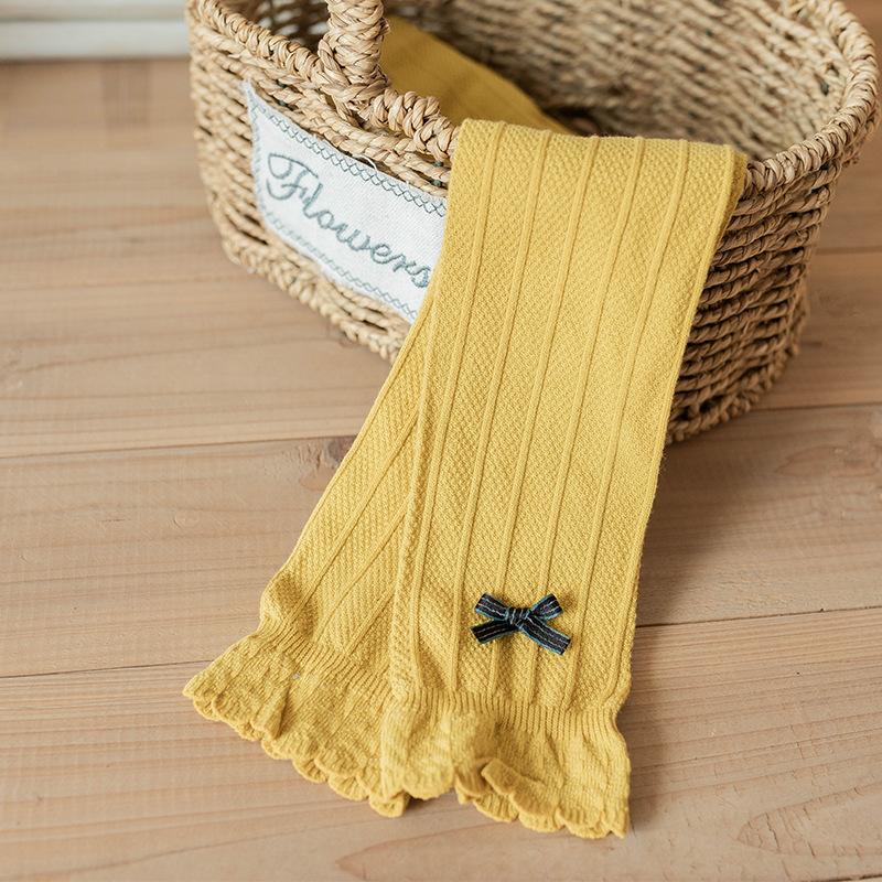 2024 Spring/Summer New Children'S Pantyhose, Girls' Combed Cotton, Lotus Leaf Edge, Nine Point Bow Bottom, Nine Point Socks