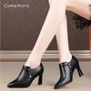 Fashion Comemore Women Fashion High Quality Zipper Short Ankle Women's Spring Boots Lady Brown Black Boot Autumn Shoes Leather Pumps 40