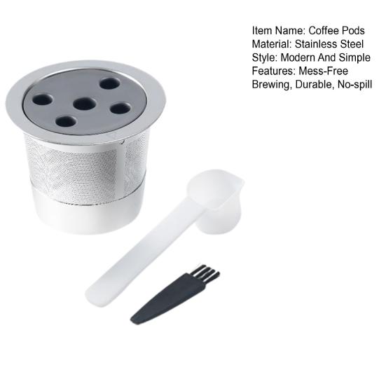 Reusable Espresso Coffee Capsule for Keurig Refillable Coffee Pods with Spoon Brush Coffee Filters Stainless Steel Coffee Capsule Refill Tool