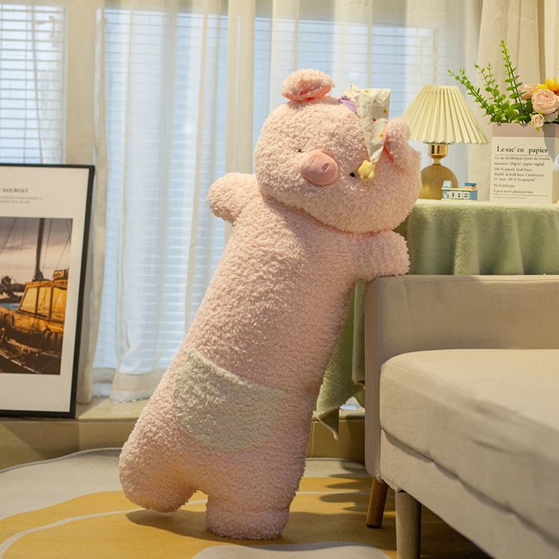 Cuddly Bear Pig Sheep Long Pillow Soft Curly Plush Huggable Animal Pillow Cushion Cute Comfortable Cozy Bed Companion Gifts