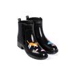 Black Hand-Painted Women's Low-Top Rain Boots - Soft Japanese & Korean Style, Garden Rubber Water Shoes