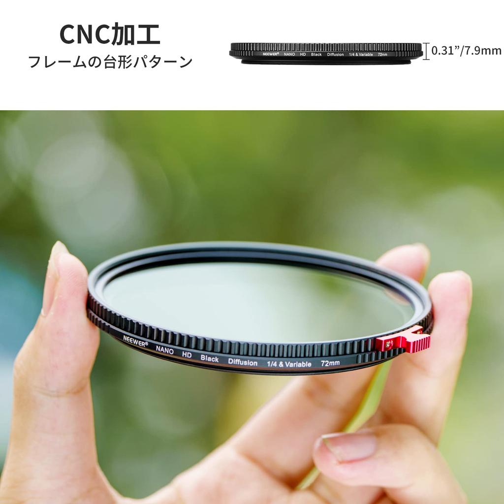 NEEWER 72mm Black Diffused Effect Variable ND HD Neutral Density Filter for Dreamy Cinematic No 1/4" Filter, 2-in-1 ND2-ND32 Filter, Effects,
