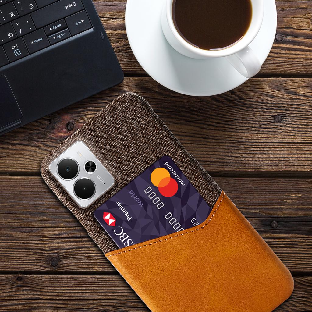 For Realme 14 5G Case PU Leather Cloth Texture Hard PC Phone Cover with Card Holder