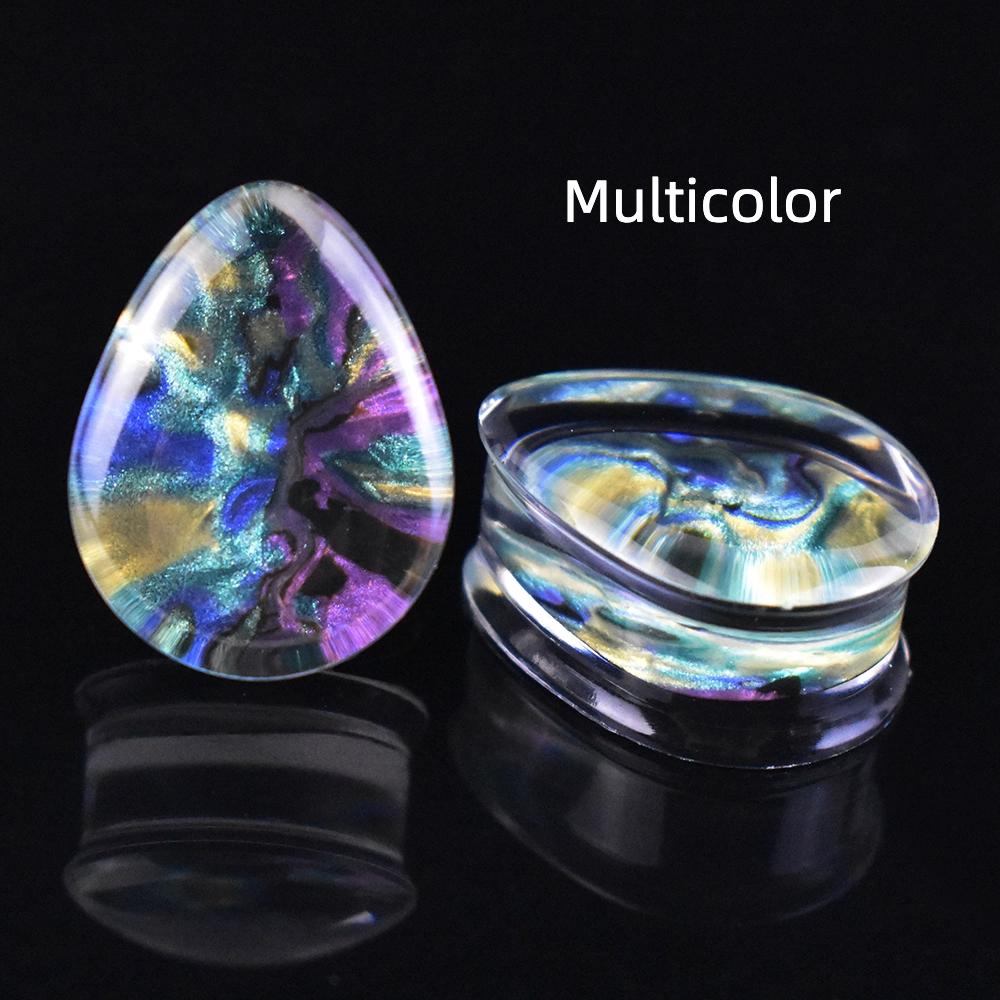 Pár 8-50mm Vícebarevné Vzor mušle Kapkovitý Akrylové Roztahováky do uší, Tunely, Dilatátory uší, Šperky pro piercing těla