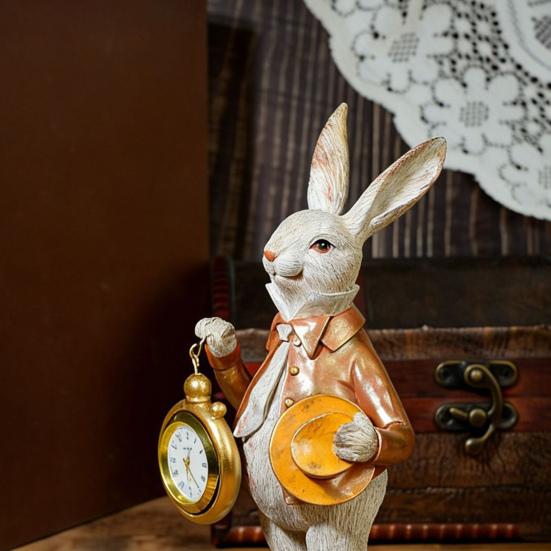 Easter Bunny Clock Decor Resin Rabbit Figurine with Top Hat And Pocket Watch Spring Vintage Bunny Statue for Desk Shelf Home Decor