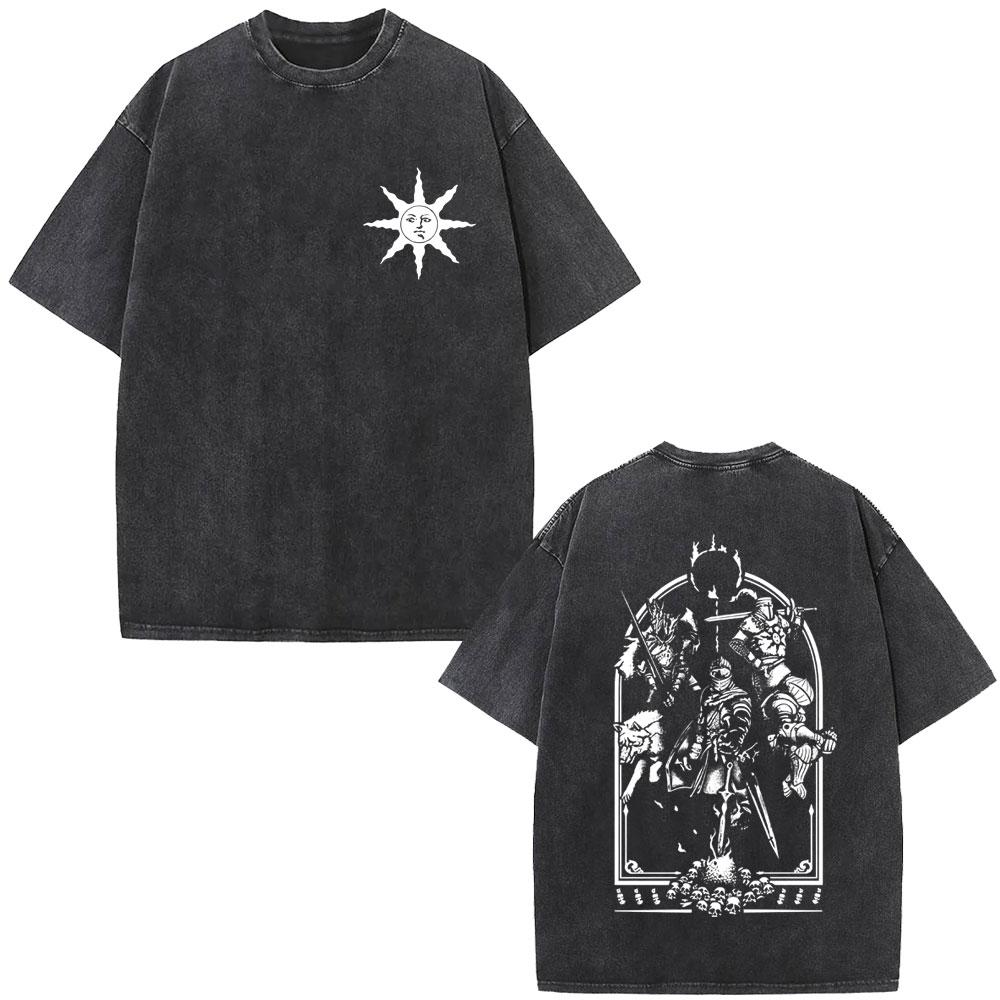 Washed Vintage Game Dark Souls Tshirt Men Women S Retro Gothic Rock Short Sleeve Tshirts Mens Punk Oversized Cotton T Shirt