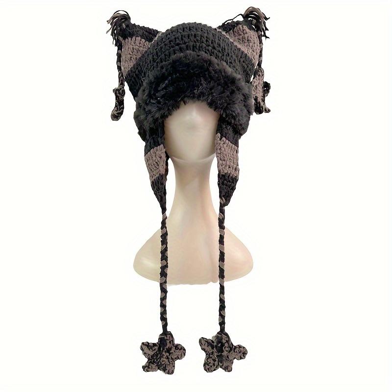 Soft Thick Unisex Warm Knitted Hat, Faux Fur Lined Winter Beanie With Stylish Ear Flaps & Tassels For Cold Weather Outdoor Use