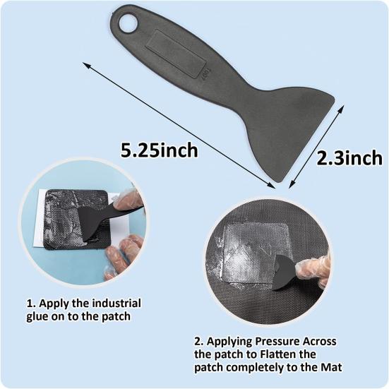 1 set Kit de plasture de reparare a trambulină de 4x4 inci cu ștergător adeziv cu racletă Trambulina impermeabilă, acoperire a găurii, plasture pătrat negru
