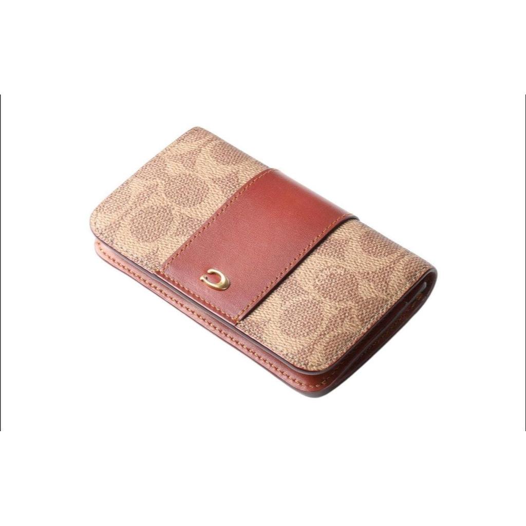 Coach Card Case Slim Long Fashion Classic Coated Canvas With Leather Wallet Women Wallet Brown Yellow Rust C5870-B4NQ4
