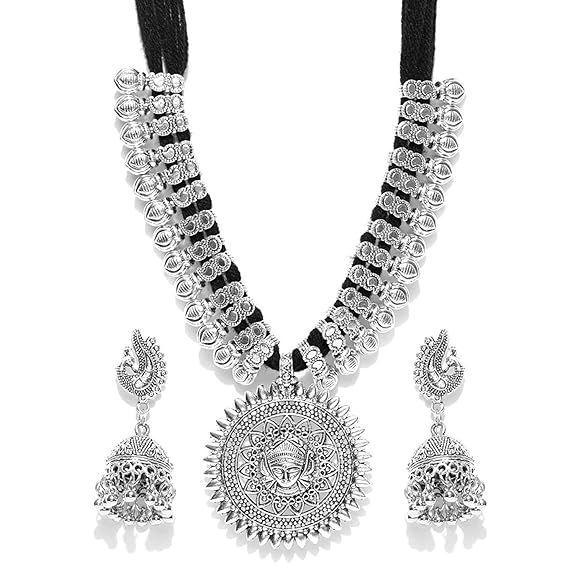 Zestawy biżuterii dla kobiet Posrebrzane afgańskie plemienne naszyjniki Zestaw biżuterii z kolczykami i bransoletkami Combo dla dziewcząt/kobiet