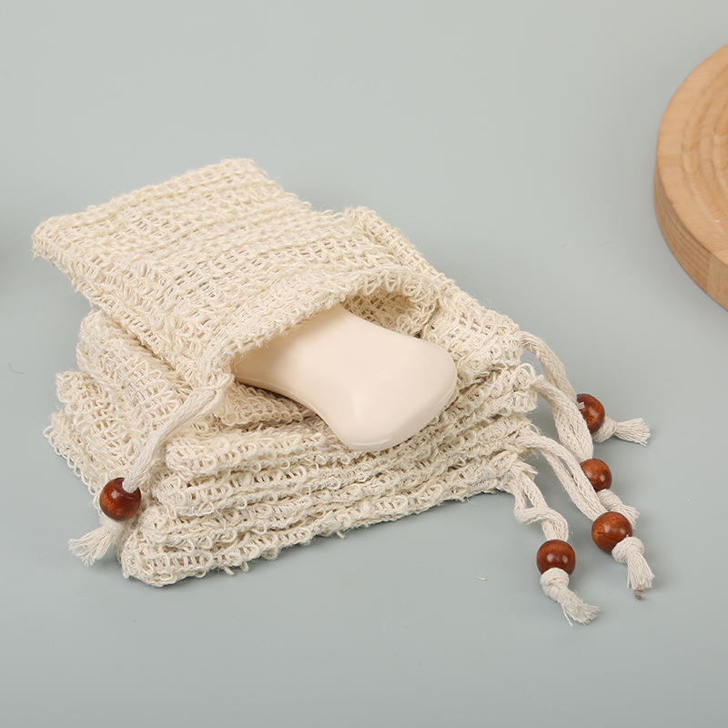 5PCS Natural Sisal Soap Bag Foaming Net Face Wash Cleanser Cleanser Foaming Net Household Foam Soap Bag Net Soap Saver Pouch