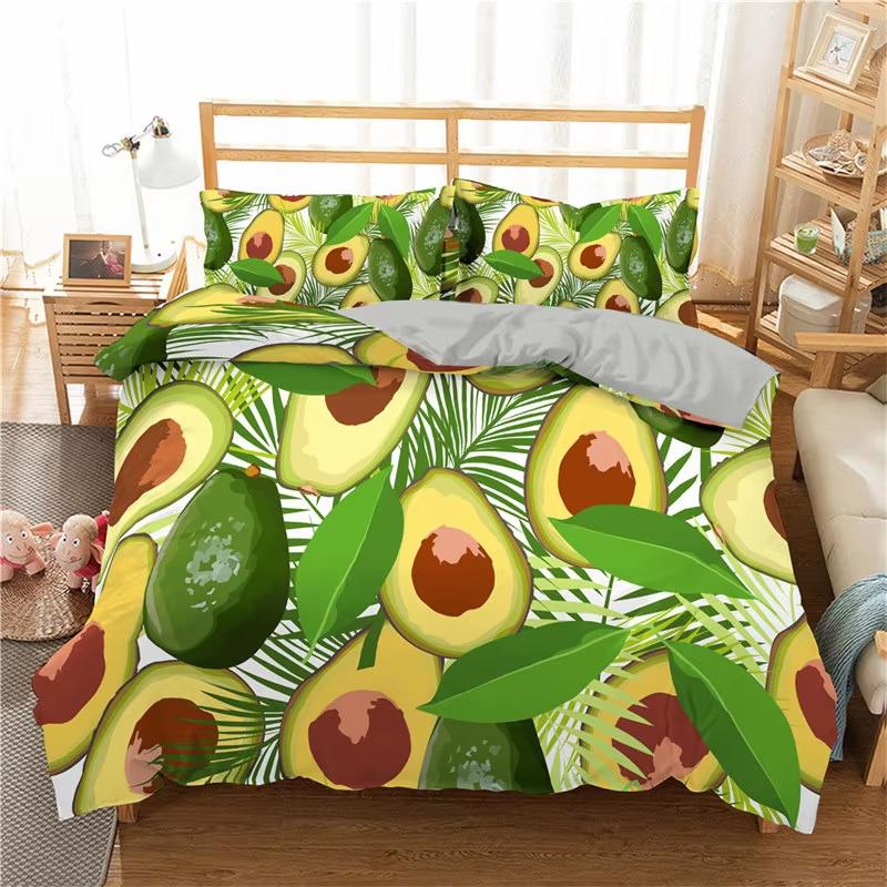 Green Avocado Duvet Cover Twin Queen For Boys Girls Teen Kawaii Tropical Fruit Bedding Set Botanical Cartoon Comforter Cover