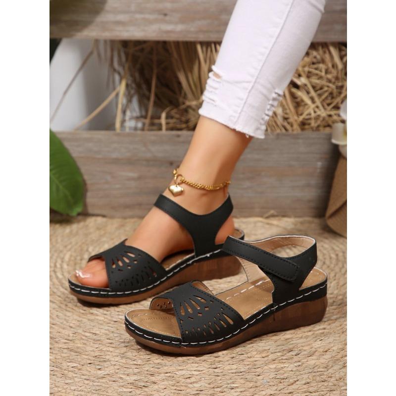 Damen Übergröße Plateau Cut-Out Sport Sandalen Sommer Europäisch Amerikanischer Stil Klettverschluss Lässige Slipper