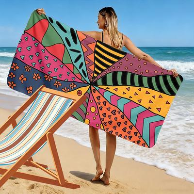 Colorful Abstract Geometric Pattern Beach Towel Quick-drying for Travel Outdoor Sports Jogging Beach and Swimming