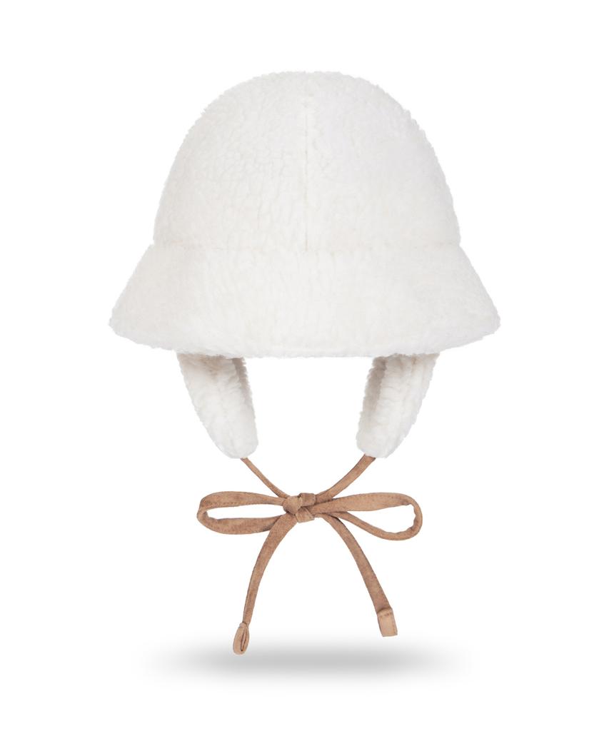 Bajal Va Curved Logo Sherpa Fur Flap Bucket Hat Cream