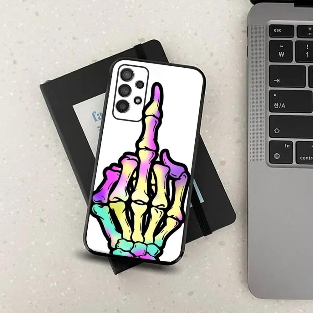 Cartoon Middle Finger Phone Case For Samsung S21,S22,S23,S30,Ultra,S20,Plus,Fe,Lite,Note,10,9,5G Black Soft Cover
