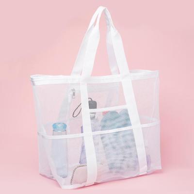 Yousheng Mesh Beach Bag with Zipper Large Capacity Beach Tote Foldable Design Waterproof Sand-proof Pool Bag with