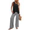 Sleeveless V Neck Tank Top and Striped Wide Leg Pants Two Piece Set for Women Casual Travel Vacation Home Wear