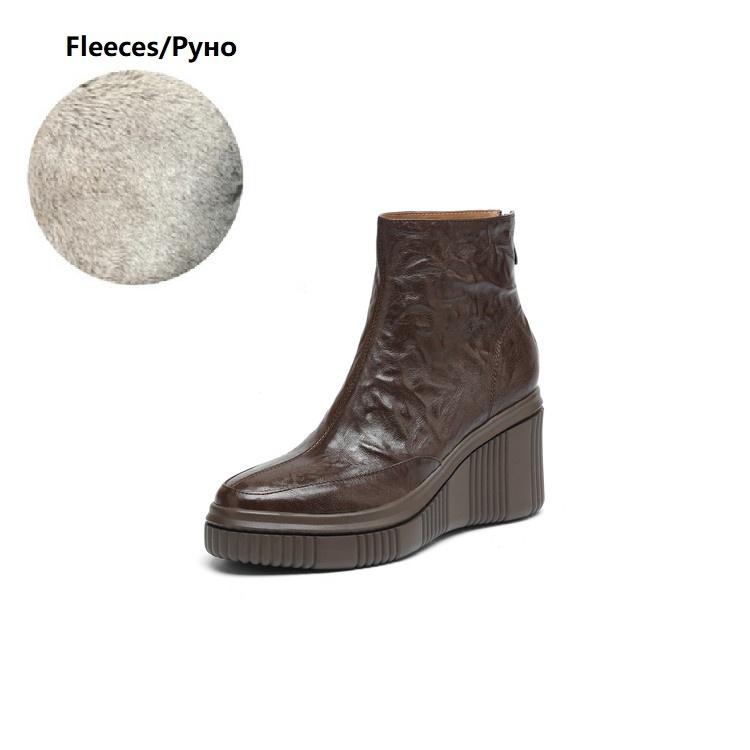 

Fashion NEW Autumn Women Boots Genuine Leather Shoes for Women Round Toe Wedges Shoes Concise Modern Boots Daily Shoes Platform Shoess 34