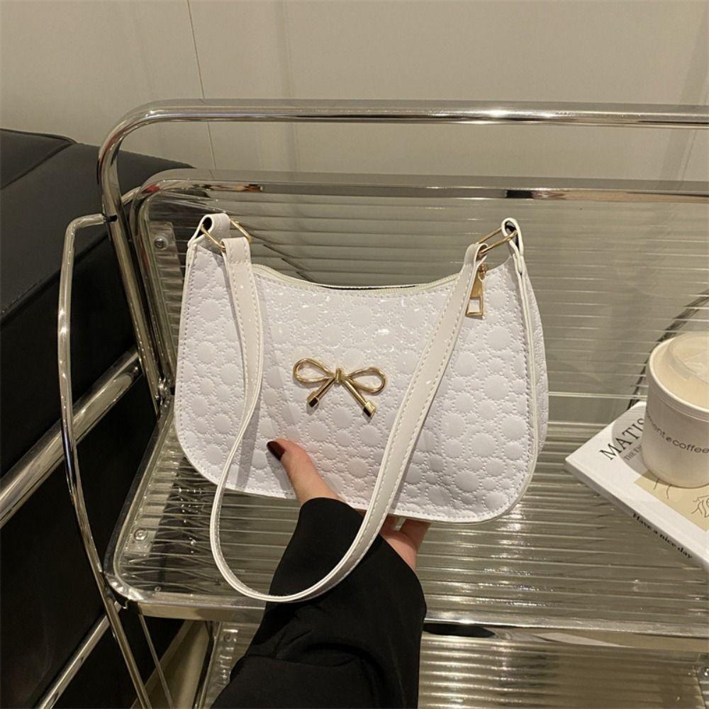 PU Leather Underarm Tote Bag Elegant Women Handbag Simple Bowknot Shoulder Bag  Work