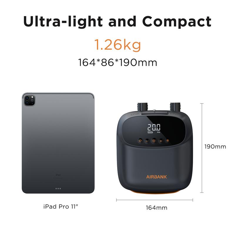AIRBANK PUFFER Pro 20PSI Rechargeable Air Pump for Inflatable Tent SUP PVC Boat Kayak Accessories for Surfing Kite Mattress