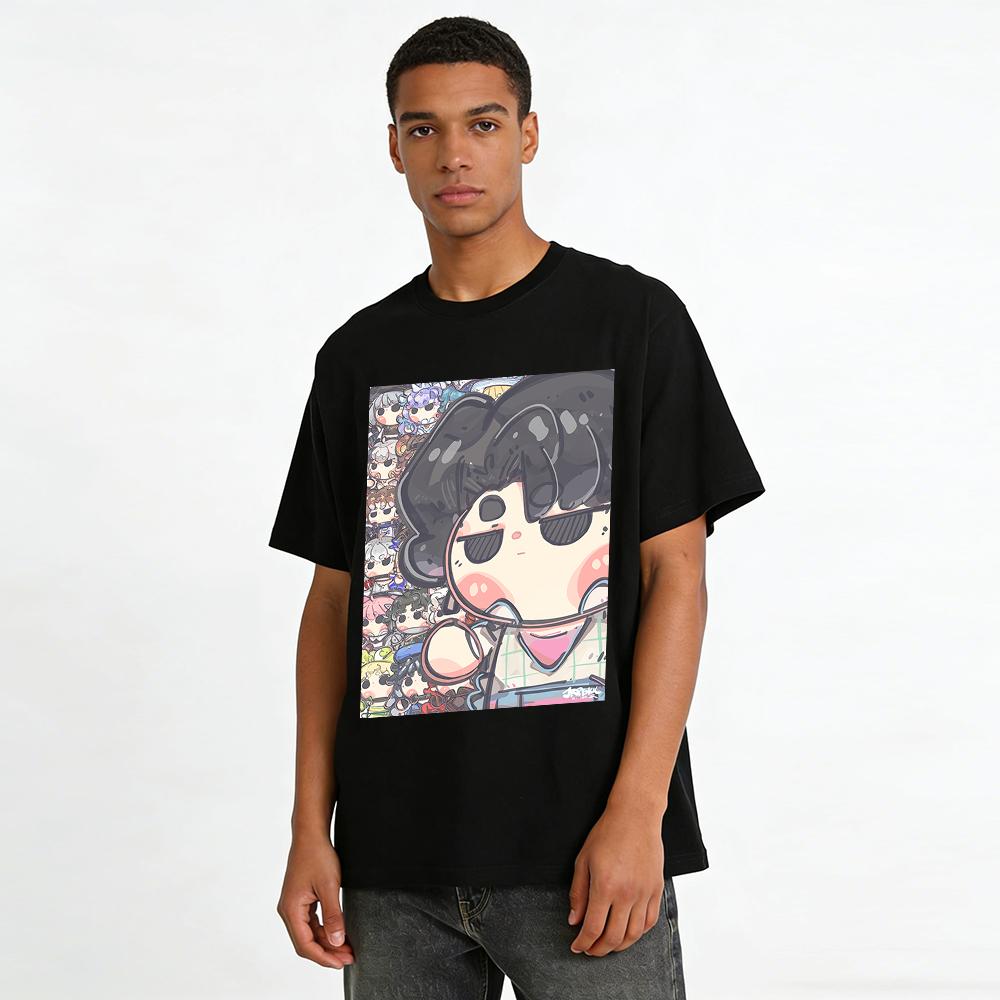 Honkai: Star Rail All Chibi Characters Print T-Shirt Unisex Casual Loose Fit Tee Top Pure Cotton T-shirt