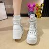 Fashion 9.5CM Women's High Platform Motorcycles Boots Spring Heels Puck Ankle Boots Female Chunky Sneakers New Autumn Winter Shoes Woman